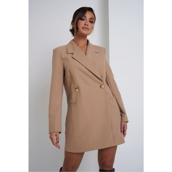 ASOS Jackets & Blazers - Aria Cove Asos Tan Premium Quality Mabel Oversized Long Blazer Dress Size 6